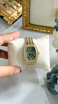 Emerald Luxe Crystal Women’s Watch – Gold Stainless Steel Bracelet