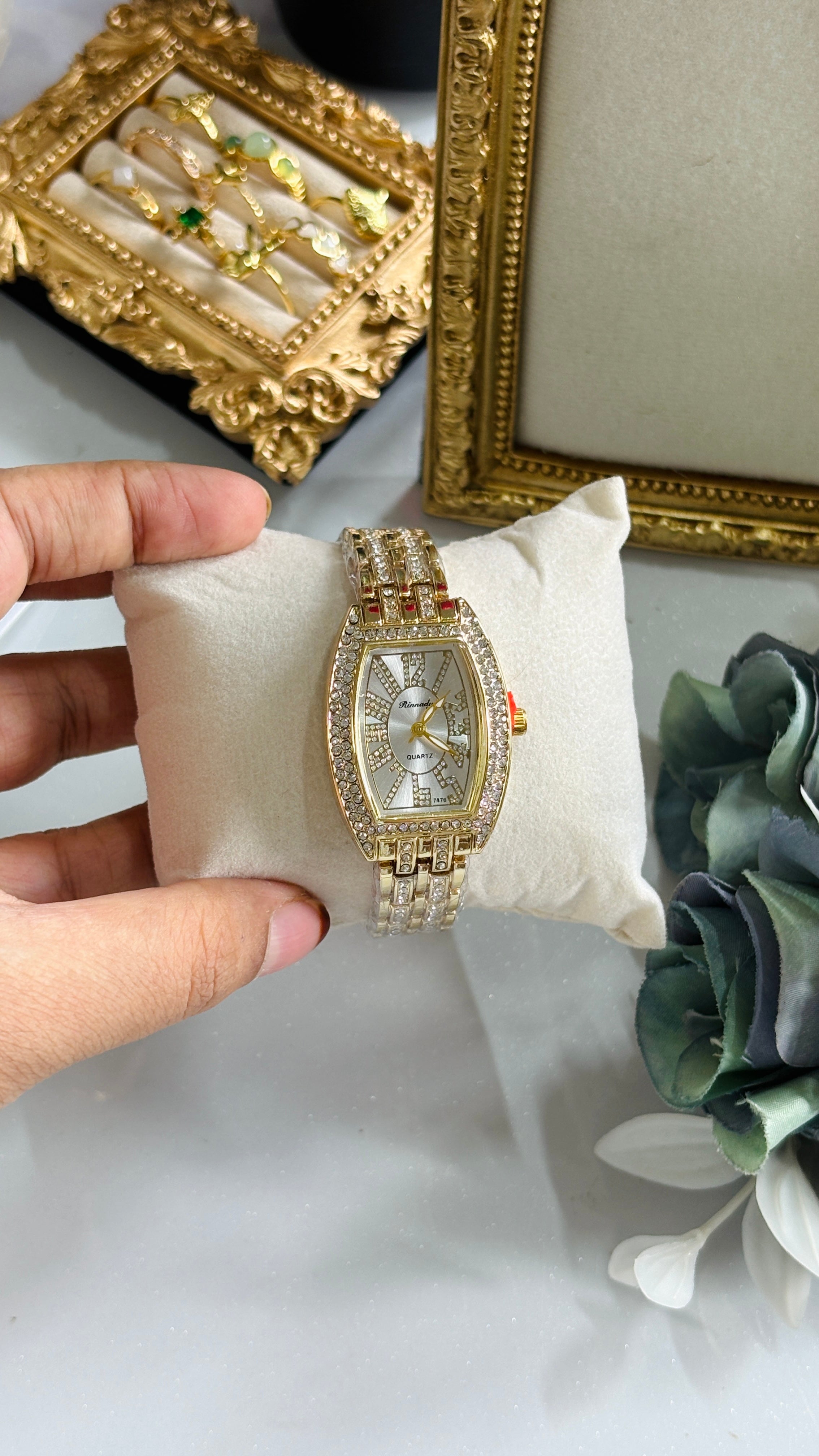 Crystal Women’s Watch – Gold Stainless Steel Bracelet